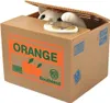 A coin bank shaped like a cardboard box with a cat peeking out. Anteprima dell’immagine prodotto