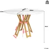 A diagram showing the dimensions of a round dining table with a marble-effect top and golden legs. Podgląd zdjęcia produktu