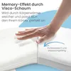 A hand pressing into a white pillow, demonstrating its memory foam properties. Produktbild-Vorschau