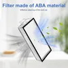 A filter for a robot vacuum cleaner is shown with air currents and dust particles illustrating its cleaning function. Produktbild-Vorschau