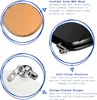Collage of images showing details of a toilet seat, including its material, soft-close hinge, and chrome-plated hinges. Produktbild-Vorschau