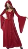 A woman wearing a red gothic dress with a hood and bell sleeves, posing against a white background. Náhľad obrázku produktu
