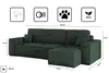 Diagram of a sectional sofa with dimensions and feature icons. Produktbild-Vorschau