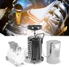 A collage showing a car engine being filled with oil, an oil collection system, and an air compressor. Anteprima dell’immagine prodotto
