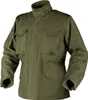 A studio shot of a green military-style jacket.