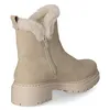 A single beige boot with a white sole and faux fur lining, shown from the back-left. Voir les images du produit