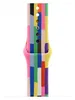 A close-up shot of a colorful watch band. Voir les images du produit