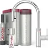 A Quooker Flex Set with PRO3 Reservoir & CUBE, featuring a chrome-finished faucet and silver tanks with red accents. Produktbild-Vorschau