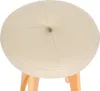 A close-up view of the top of a cream-colored bar stool with wooden legs. Podgląd zdjęcia produktu