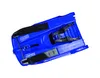 The bottom view of a blue plastic sled on a white background. Produktbild-Vorschau