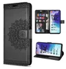 A collage of images showing a black flip phone case with a mandala design, and a phone inside the case. Produktbild-Vorschau