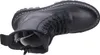 A close-up, top-down view of a black leather boot. Voir les images du produit