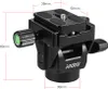 A close-up studio shot of a black camera tripod head with measurement indicators. Produktbild-Vorschau
