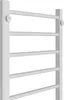 A close-up, studio shot of a white towel warmer with multiple horizontal bars. Produktbild-Vorschau