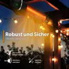 An outdoor patio heater is mounted under a wooden pergola, with string lights illuminating the scene at dusk. Náhľad obrázku produktu