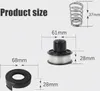 Product size chart showing dimensions of trimmer spools and a spring. Náhled obrázku produktu