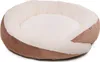 A round, plush pet bed with raised sides, in brown and cream colors, isolated on a white background. Produktbild-Vorschau