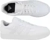 A top-down and side view of a pair of white Adidas sneakers. Voir les images du produit