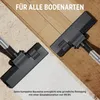 Two vacuum cleaner heads are shown, one on a carpet and one on a wooden floor, with text overlay indicating suitability for all floor types. Produktbild-Vorschau