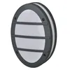 A close-up, studio shot of a dark gray, oval-shaped outdoor wall light with a frosted white diffuser and horizontal dark gray slats. Voir les images du produit