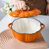 Kürbis Schmortopf. 16CM Kürbis Gusseisen Bräter Mit Deckel Produktbild-Vorschau 6