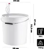 A white plastic bucket with a lid and an airlock, with dimensions and capacity indicated by text and icons. Anteprima dell’immagine prodotto