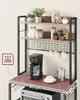 A kitchen shelf unit with a coffee maker, cups, and jars on it, with dimensions indicated. Náhled obrázku produktu