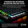 A close-up view of a gaming keyboard with dynamic RGB lighting. Produktbild-Vorschau