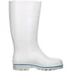 A white rubber boot with a blue stripe around the sole, shown from the side against a white background. Produktbild-Vorschau