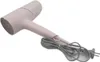 A pink hairdryer with a gray cord and plug, lying on a white background. Produktbild-Vorschau