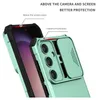 A close-up marketing image of a turquoise phone case, highlighting its camera protection feature. Produktbild-Vorschau