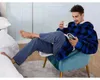 Verk 24558 Oversized tv-hoodie met ruitjesmotief, blauw Productafbeelding-voorbeeld 5