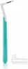 A single interdental brush with a teal handle and white angled neck, and a clear plastic cap, is shown against a white background. Voir les images du produit