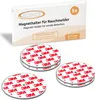 A product box and several magnetic holders for smoke detectors. Produktbild-Vorschau