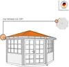 An illustration showing a gazebo roof and a diagram of an umbrella, with text indicating a 135-degree angle. Produktbild-Vorschau