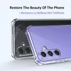 Two phone cases, one purple and one gray, are shown from the back, highlighting their camera modules and reinforced corners. Text overlays promote the product. Produktbild-Vorschau