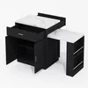 A 3D rendering of a black kitchen island with a white marble countertop and an extendable table. Náhled obrázku produktu