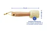 A cleaning brush with a wooden handle and a fluffy head, shown with measurement indicators and cleaning instructions. Produktbild-Vorschau