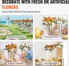 A collage of four images showing gold flower stands used for different decorations like weddings, parties, birthdays, and home decor. Voir les images du produit