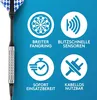 A dart and four circular icons with German text describing features of an electronic dartboard. Produktbild-Vorschau