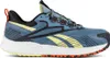 A side view of a blue and yellow Reebok safety shoe. Produktbild-Vorschau