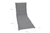 A grey chaise lounge cushion with dimensions indicated by measurement lines and text. Produktbild-Vorschau