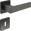 A modern door handle set with a square escutcheon plate, presented against a white background. Produktbild-Vorschau