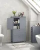 A bathroom with a gray cabinet, toilet, and bathtub. Produktbild-Vorschau