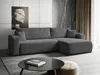 A modern living room with a gray sectional sofa, a black coffee table, and abstract art on the wall. Produktbild-Vorschau