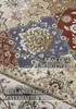 Close-up view of a patterned rug with text overlays. Voir les images du produit