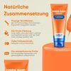 A tube of fabric paint is shown on an orange pedestal, with text describing its features. Produktbild-Vorschau