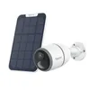 A white security camera and a solar panel are shown against a white background. Produktbild-Vorschau