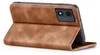 A brown flip case for a smartphone is shown from the side, with the phone inside and the cover open. Produktbild-Vorschau