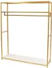 A gold and white clothing rack with two shelves and a hanging bar, presented against a white background. Podgląd zdjęcia produktu